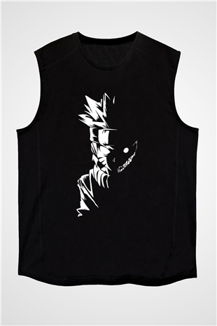 Naruto Baskılı Unisex Siyah Kolsuz Tişört - Tshirt