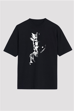 Naruto Baskılı Unisex Siyah Oversize Tişört - Tshirt