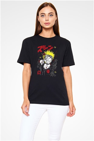 Naruto Baskılı Unisex Siyah Tişört - Tshirt