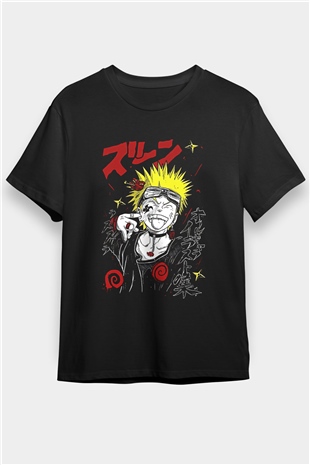 Naruto Baskılı Unisex Siyah Tişört - Tshirt