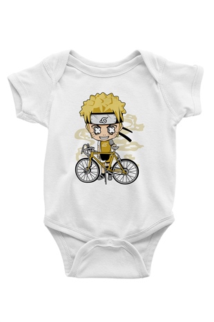 Naruto Bicycle Baskılı Beyaz Unisex Bebek Body - Zıbın
