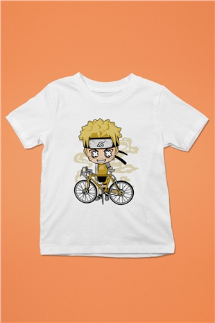 Naruto Bicycle Baskılı Beyaz Unisex Çocuk Tshirt