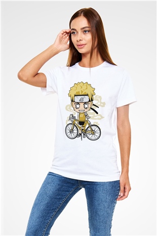Naruto Bicycle Baskılı Beyaz Unisex Tshirt