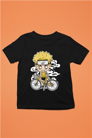 Naruto Bicycle Baskılı Siyah Çocuk Unisex Tshirt