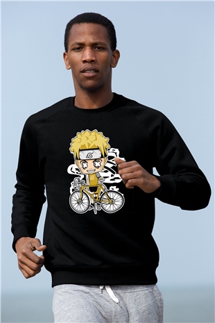 Naruto Bicycle Baskılı Siyah Unisex Tshirt