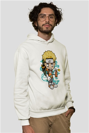Naruto Bomber Baskılı Unisex Beyaz Hoodie