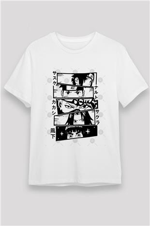 Naruto Unisex Baskılı Beyaz Tişört - Tshirt
