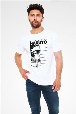 Naruto Unisex Baskılı Beyaz Tişört - Tshirt