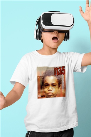 Nas Baskılı Beyaz Unisex Çocuk Tişört
