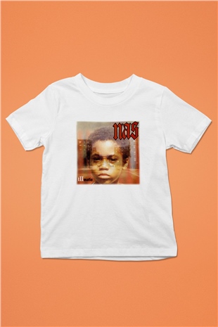 Nas Baskılı Beyaz Unisex Çocuk Tişört