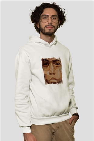 Nas Baskılı Unisex Beyaz Kapüşonlu Sweatshirt