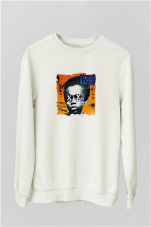 Nas Baskılı Unisex Beyaz Sweatshirt