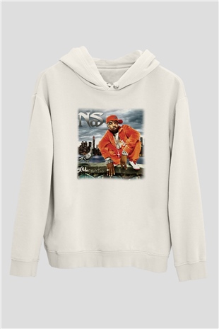 Nas Beyaz Unisex Kapşonlu Sweatshirt