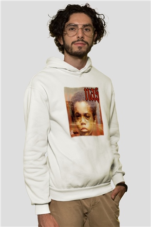 Nas Beyaz Unisex Kapşonlu Sweatshirt