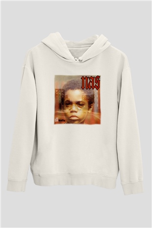 Nas Beyaz Unisex Kapşonlu Sweatshirt