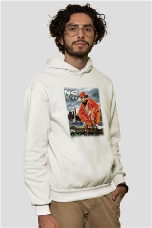 Nas Beyaz Unisex Kapşonlu Sweatshirt