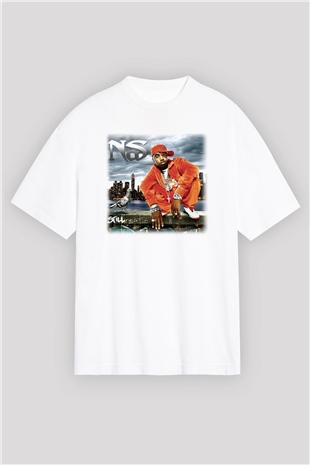 Nas Beyaz Unisex Oversize Tişört T-Shirt