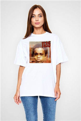 Nas Beyaz Unisex Oversize Tişört T-Shirt