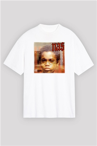 Nas Beyaz Unisex Oversize Tişört T-Shirt