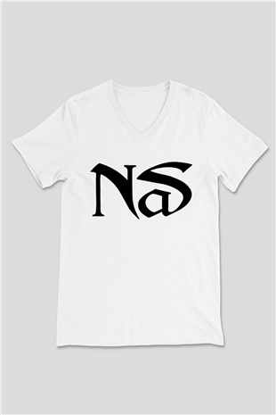 Nas Beyaz Unisex V Yaka Tişört T-Shirt