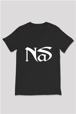 Nas Siyah Unisex V Yaka Tişört T-Shirt