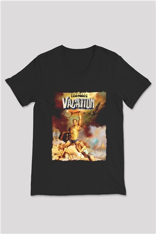 National Lampoons Vacation Siyah Unisex  V Yaka Tişört