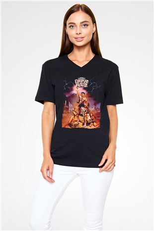 National Lampoons Vacation Siyah Unisex  V Yaka Tişört