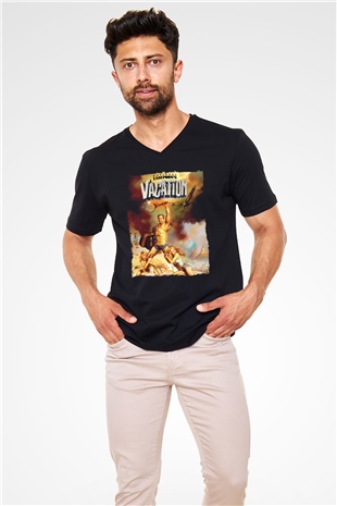 National Lampoons Vacation Siyah Unisex  V Yaka Tişört