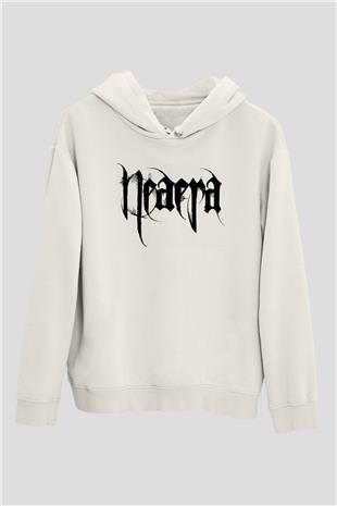 Neaera Baskılı Beyaz Unisex Kapüşonlu Sweatshirt