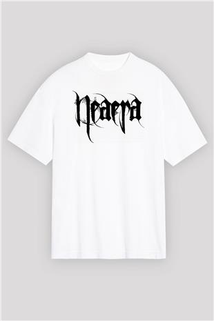 Neaera Baskılı Beyaz Unisex Oversize Tişört - Tshirt