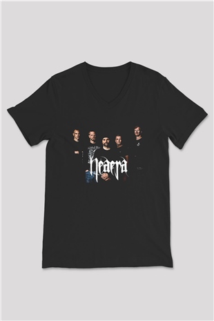 Neaera Baskılı Unisex Siyah V Yaka Tişört - Tshirt