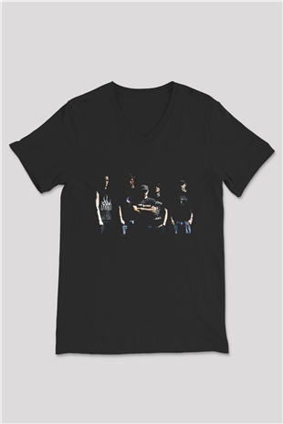 Neaera Baskılı Unisex Siyah V Yaka Tişört - Tshirt