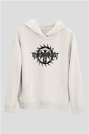 Necrophagist Baskılı Beyaz Unisex Kapüşonlu Sweatshirt