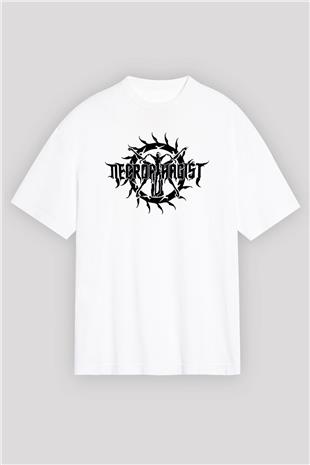 Necrophagist Baskılı Beyaz Unisex Oversize Tişört - Tshirt