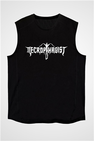 Necrophagist Baskılı Unisex Siyah Kolsuz Tişört - Tshirt