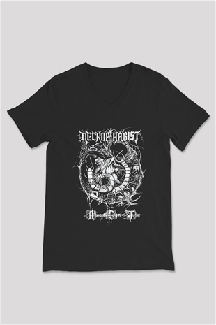 Necrophagist Baskılı Unisex Siyah V Yaka Tişört - Tshirt