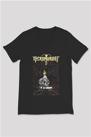 Necrophagist Baskılı Unisex Siyah V Yaka Tişört - Tshirt