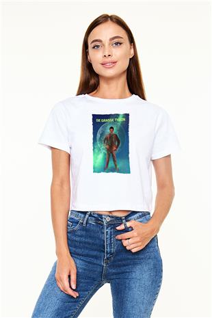 Neil De Grasse Tyson Baskılı Kadın Crop Top Beyaz Tişört