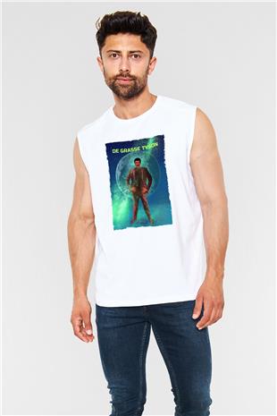 Neil De Grasse Tyson Baskılı Unisex Kolsuz Beyaz Tişört - Tshirt