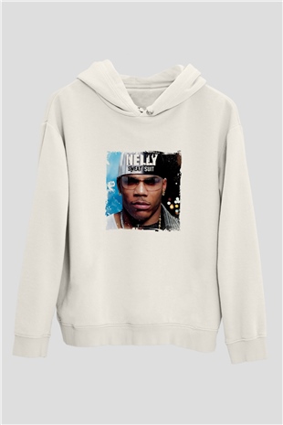 Nelly Baskılı Unisex Beyaz Kapüşonlu Sweatshirt
