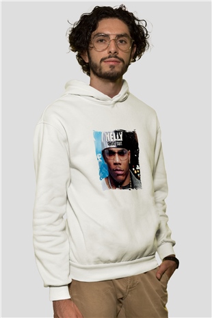 Nelly Baskılı Unisex Beyaz Kapüşonlu Sweatshirt