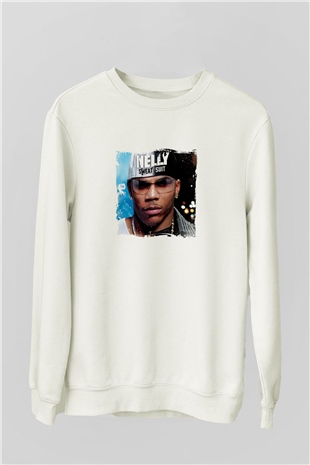 Nelly Baskılı Unisex Beyaz Sweatshirt