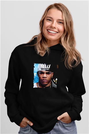 Nelly Baskılı Unisex Siyah Hoodie