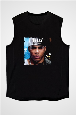 Nelly Baskılı Unisex Siyah Kolsuz Tişört