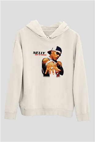 Nelly Beyaz Unisex Kapşonlu Sweatshirt