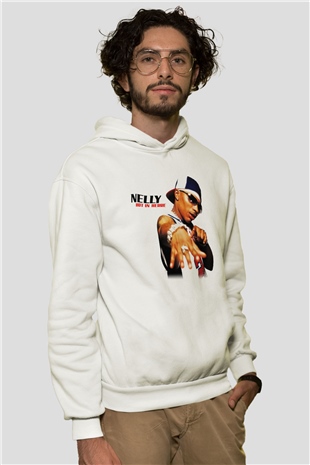Nelly Beyaz Unisex Kapşonlu Sweatshirt