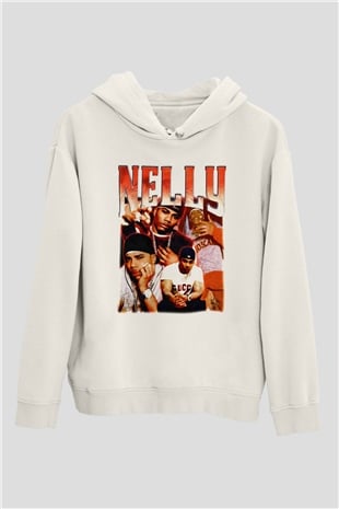 Nelly Beyaz Unisex Kapüşonlu Sweatshirt