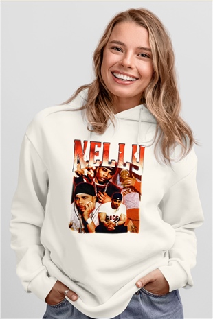 Nelly Beyaz Unisex Kapüşonlu Sweatshirt