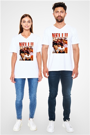Nelly Beyaz Unisex V Yaka Tişört