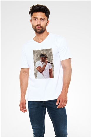 Nelly Beyaz Unisex V Yaka Tişört